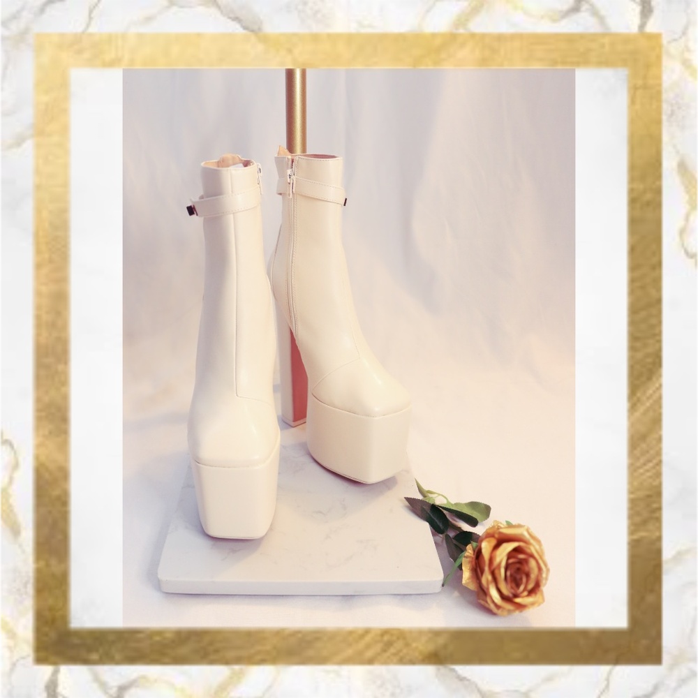 Ecru Platform Ankle Boots